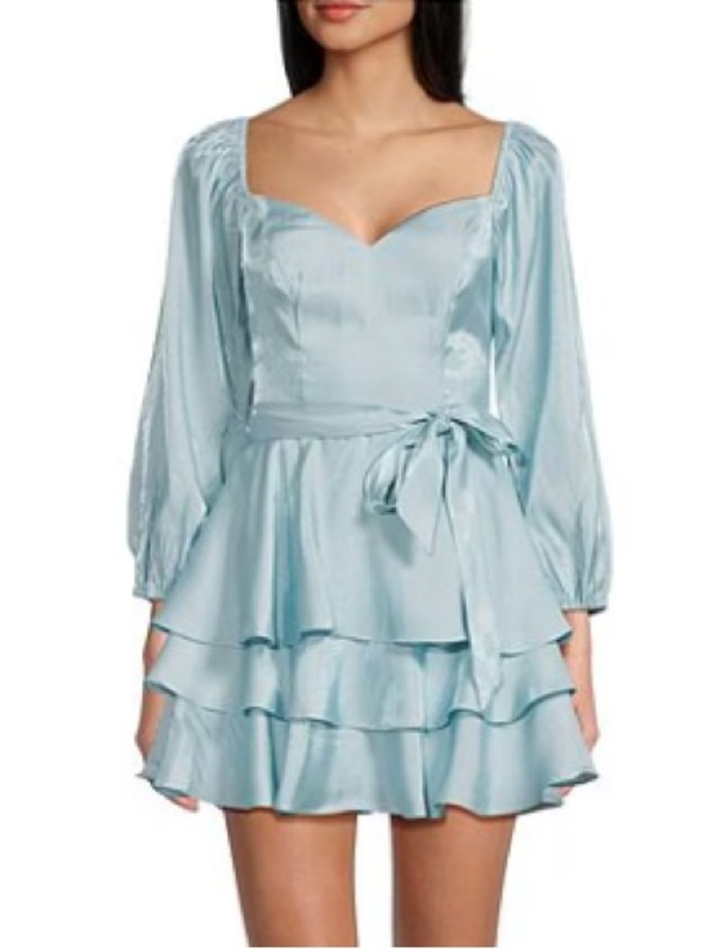 Women’s B. Darlin Light Blue Long Sleeve Fit And Flare Ruffle Dress, Size 13/14